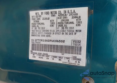 1993 Ford Ranger from USA, damaged, VIN 1FTCR10A3PUC06532